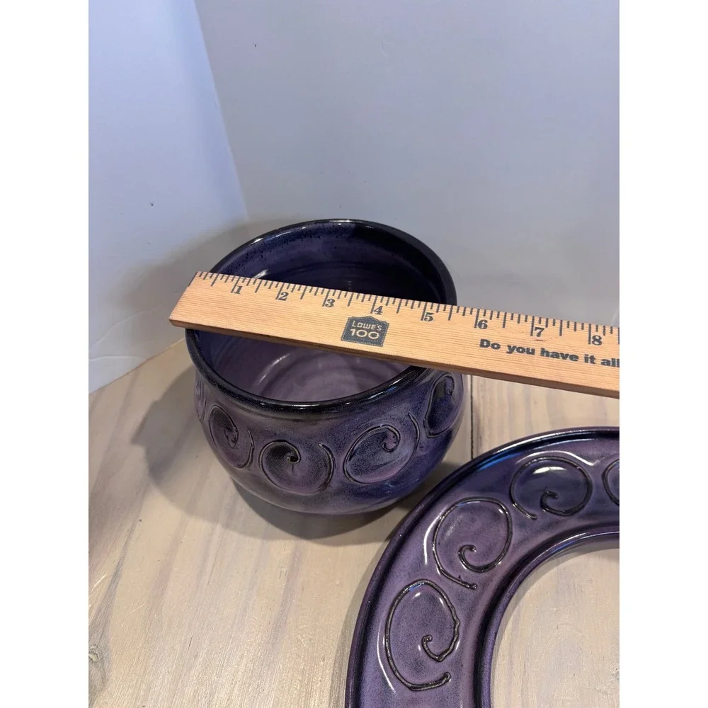 Bostwick 2016 Studio Pottery Purple Swirl 3-Piece Chip Dip Set Artisan Ceramic